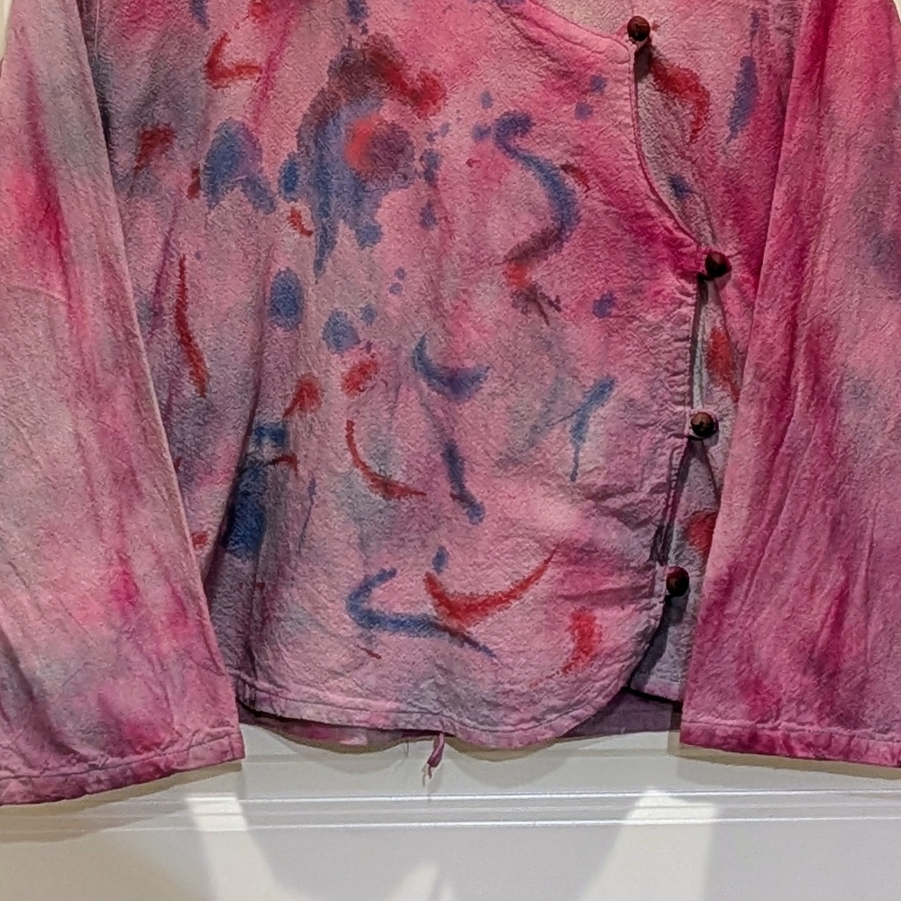 NWOT Beckwoman L 100% Cotton Tie Dyed Mandarin Collar Button Closure Top - Picture 3 of 6